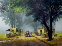 Hanif Shahzad, Foggi Village, 27 x 36 Inch, Oil on Canvas, Landscape Painting, AC-HNS-102